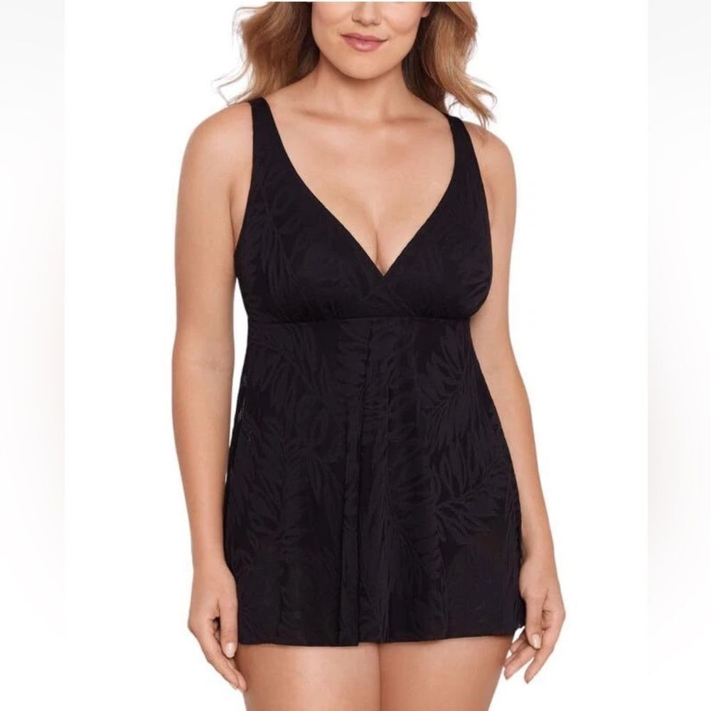 Swim Solutions Women's Tummy-Control Swim Dress One Piece Swimsuit Black Size 8